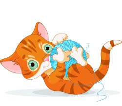 Tubby kitten playing with a ball of yarn